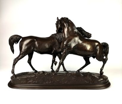 null Pierre-Jules MENE (1810-1879) (d'après) L'Accolade Bronze à patine noire 33...