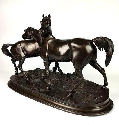 null Pierre-Jules MENE (1810-1879) (after) The Accolade Black patina bronze 33 x...