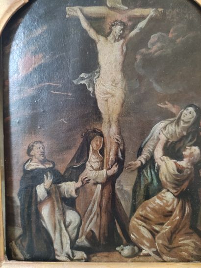  Abraham van DIEPENBEECK (Bois-le-Duc 1596 - Anvers 1675) Crucifixion entre Marie-Madeleine,...