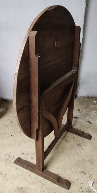  VINE GROWER'S TABLE in fruitwood and poplar with a folding top, lyre base resting...