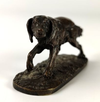 null Pierre-Jules MENE (1810-1879) Spaniel Antique bronze proof with brown patina....
