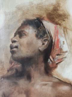 null 
20th century school

African woman with a kerchief

Oil on canvas (lined)

73...