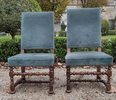 Pair of high-backed walnut chairs with turned...