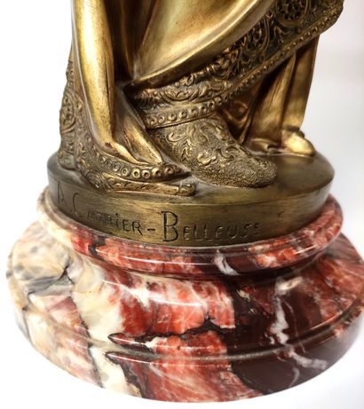 null Albert-Ernest CARRIER-BELLEUSE (1824-1887) La fileuse Bronze chryséléphantine...
