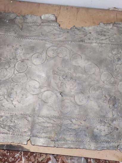 null A lead SARCOPHAGUS PANEL decorated with pampers and flowers, friezes of laurels....