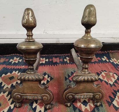 PAIR OF WIRED IRON AND BRONZE CHENETS, turned...