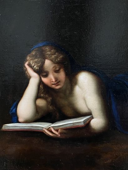 null FRENCH SCHOOL circa 1800, after CORREGGIO Mary Magdalene at prayer Oak panel,...