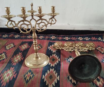 null Pair of large scrolled candlesticks with four bowls and cups, turned shafts,...