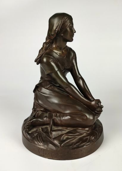 null Henri CHAPU (1833-1891) Jeanne d'Arc Bronze à patine brune Signé sur la terrasse...