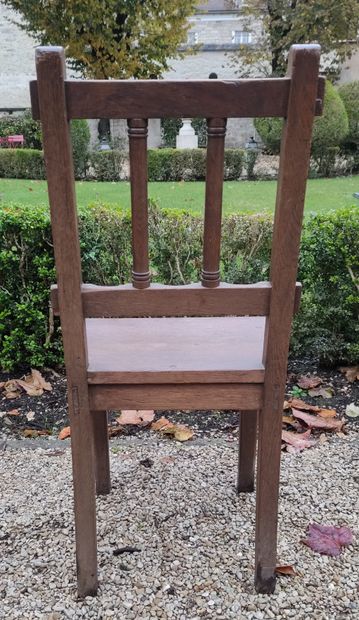 null TWO LORRAINE CHAIRS in oak, back with braces and front legs turned in baluster....