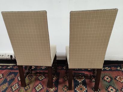 null Pair of walnut chairs with high back, beautiful turned baluster legs. Burgundy,...