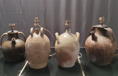 null LOT of two jugs with handles and two glazed earthenware drinking vessels. 19th...