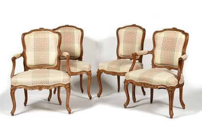 null PAIR OF CHAIRS and PAIR OF CABRIOLET ARMCHAIRS made of natural wood, moulded...