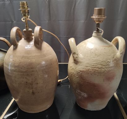 null LOT of two jugs with handles and two glazed earthenware drinking vessels. 19th...