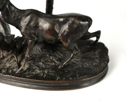 null Pierre-Jules MENE (1810-1879) Surprised deer and doe Antique bronze proof with...