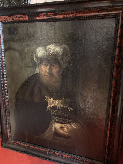 null ECOLE HOLLANDAISE du XVIIeme siècle, d'après REMBRANDT Le roi Ozias frappé de...