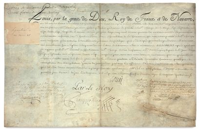 LOUIS XV. Pièce signée (secrétaire) contresignée...