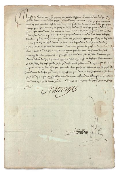 FRANÇOIS II. Lettre signée « Françoys »,...