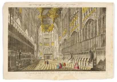 null "THE CHANCEL OF THE ROYAL ABBEY AT WESTMINSTER." Watercolor engraving. 29 x...
