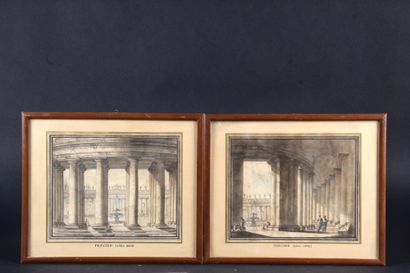 null CHARLES PERCIER (1764-1838) Vues d’une colonnade dans un monument. Paire de...