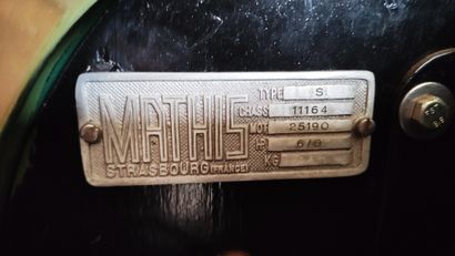 1920 MATHIS TYPE S 8 HP Numéro de série 11164

Numéro de moteur 25190

Carte grise...