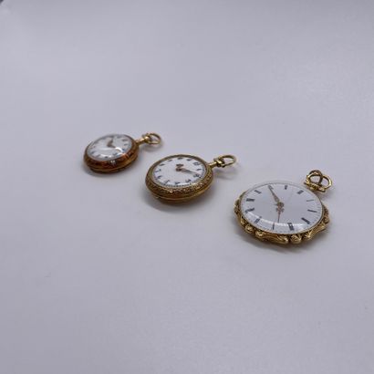 null LOT OF 3 YELLOW GOLD COLLAR WATCHES 750/1000. 1 - Ref : 47501. Yellow gold collar...