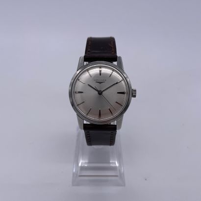 null LONGINES CIRCA 1970. Ref : 7272 3. stainless steel city watch. White dial signed,...
