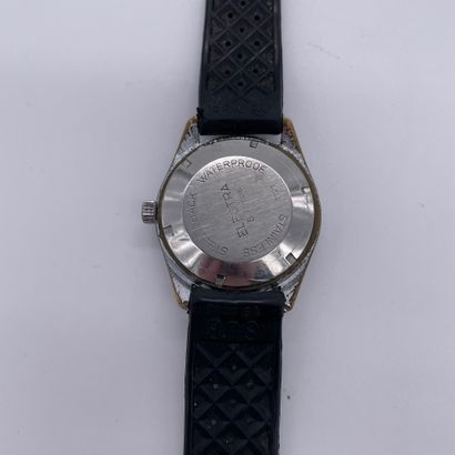 null ELECTRA LIP Ref : 1121. Circa 1970. Steel diving watch. Black dial signed. Applied...