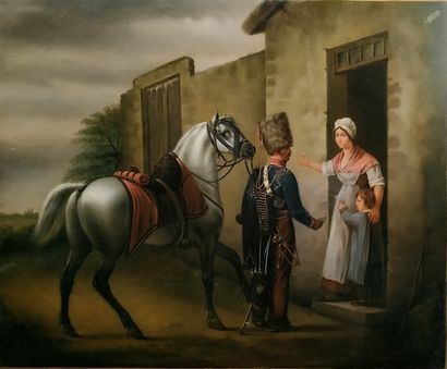 null FRENCH SCHOOL (19th century) 

The return of the hussar. 

Oil on canvas, lined....
