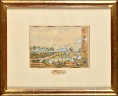 null "GASPARD GOBAUT (1814-1882) -La bataille de Solférino. 18 x 26 cm. -La bataille...