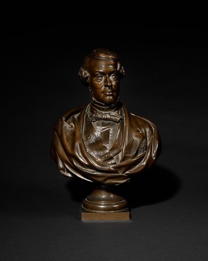 null 
ALEXANDRE OLIVA (1823-1890) Achille Fould Bronze bust signed and dated 1863,...