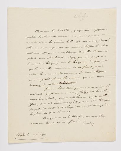 null 14. BONAPARTE (Caroline). Letter signed "Caroline" to the Secretary of State...