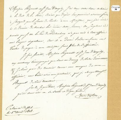  30. BONAPARTE (Jérôme). 2 lettres signées en qualité de roi de Westphalie, adressées...