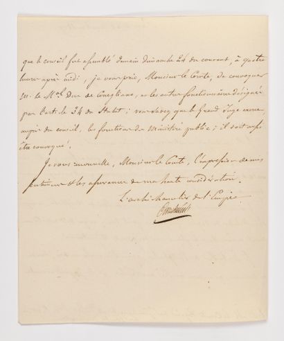  42. CAMBACÉRÈS (Jean-Jacques Régis). Lettre signée en qualité d'archichancelier...