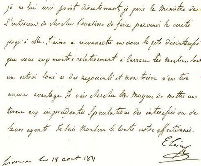 null 26. BONAPARTE (Elisa). Letter signed "Elisa", with 5 autograph words (date of...