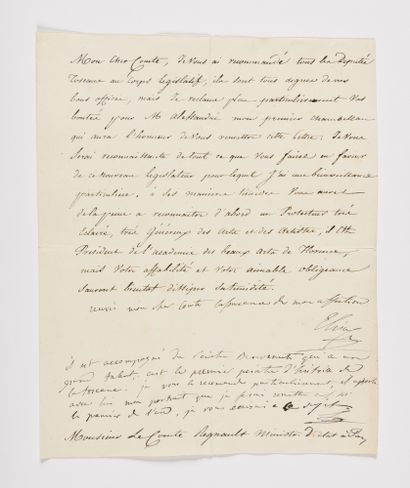  22. BONAPARTE (Elisa). Letter signed "Elisa" with 6 autograph lines, addressed to...