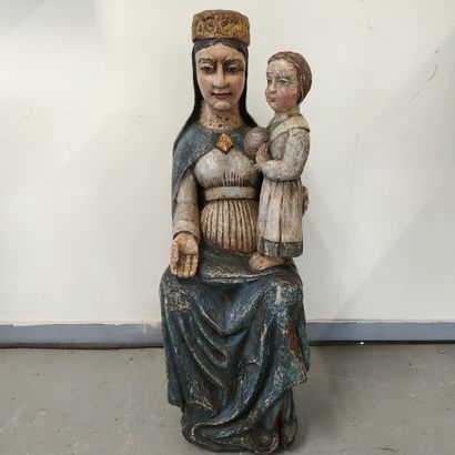 null GROUPE EN BOIS sculpté et polychromé représentant la Vierge à l'enfant

H :...