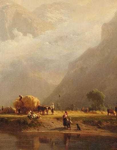 GIRARDET Karl (Locle 1813- Paris 1871) «Les moissons dans la vallée de Glaris en...