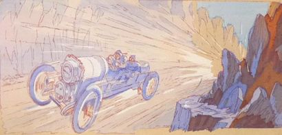 Ernest MONTAUT Lithographie «Magneto Lavalette Eismann» représentant une voiture...