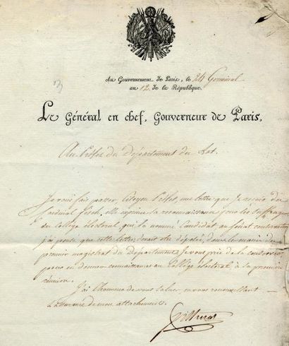 PONIATOWSKI (Joseph Antoine) Lettre autographe signée [probablement adressée au duc...