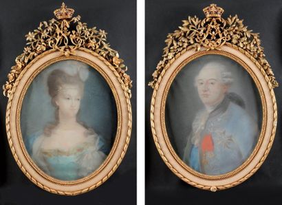 Ecole française du XIXè siècle «Le Roi Louis XVI et la Reine Marie Antoinette.» Paire...