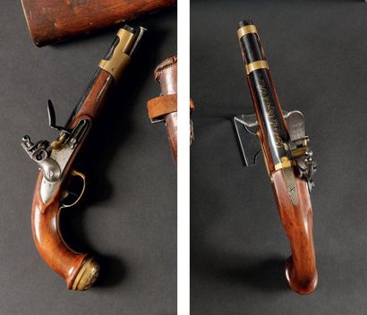 null Paire de pistolets de Garde du Corps du Roi 1er modèle 1814. Canons ronds, rebleuis,...