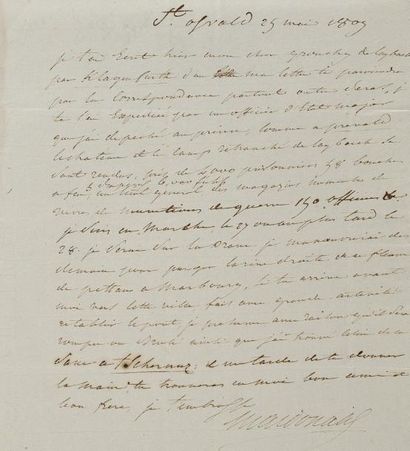 MACDONALD (Étienne-Jacques-Joseph) Lettre autographe signée au futur maréchal Emmanuel...