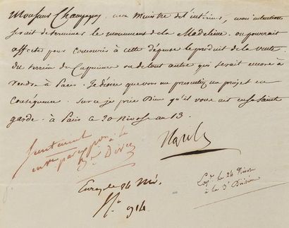 null NAPOLÉON Ier. Lettre signée «Napole» à Jean-Baptiste de Nompère de CHAMPAGNY....