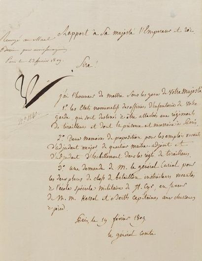 null NAPOLÉON Ier. Apostille signée «Np» (Paris, 23 février 1809, 3 lignes) sur un...