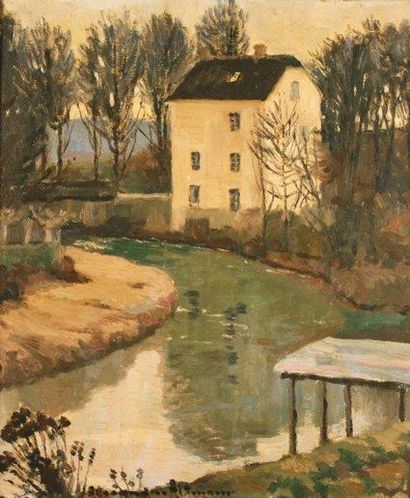 Maurice ALTMAN (XX) Huile sur toile Vue de Cressy en Brie Signé en bas à gauche haut:...