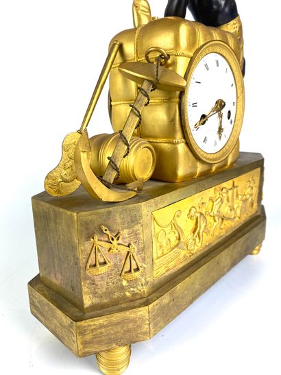 null Clock called "à la balle de coton" or "le matelot" (large model) in patinated...