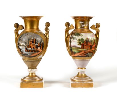 PARIS Pair of polychrome porcelain vases...