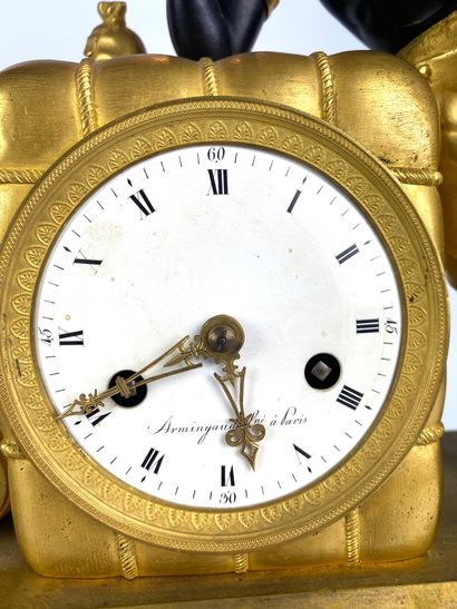 null Clock called "à la balle de coton" or "le matelot" (large model) in patinated...