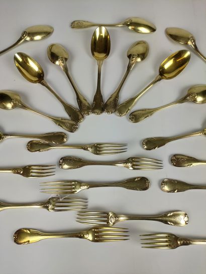 null TWELVE GOLDEN SPATULAS, the spatula engraved Minerve hallmark Weight : 1490...